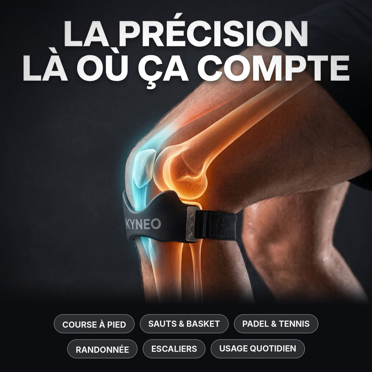 La précision là où ça compte : le strap KYNEO cible le tendon rotulien